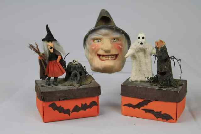 Appraisal: TWO VINTAGE HALLOWEEN SURPRISE BOXES WITCH HEAD Two wonderful home