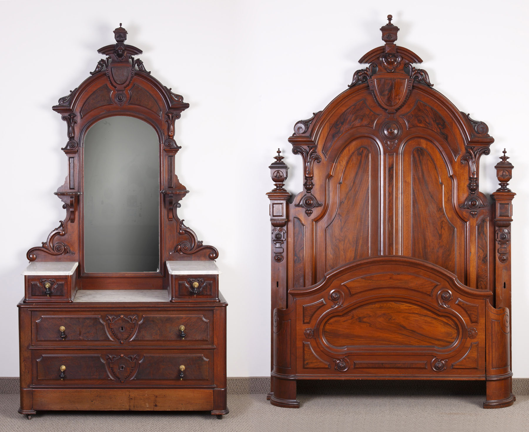 Appraisal: Fine Victorian Bed Dresser Carved burl walnut with original finish