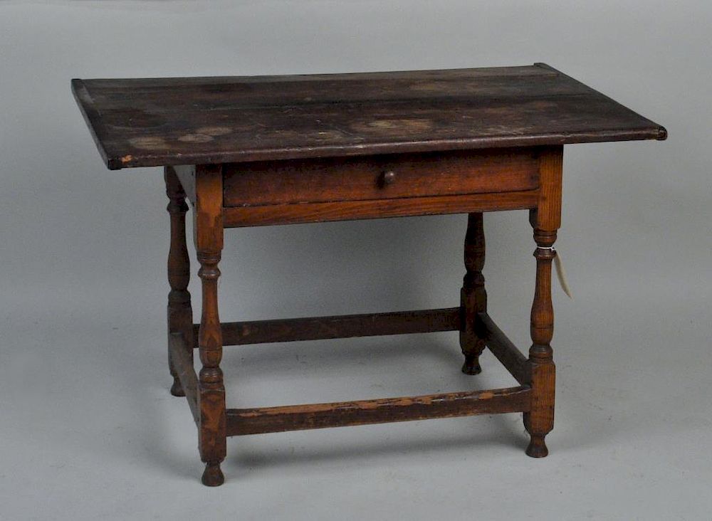 Appraisal: Early Queen Anne Country Tavern Table with breadboard top and