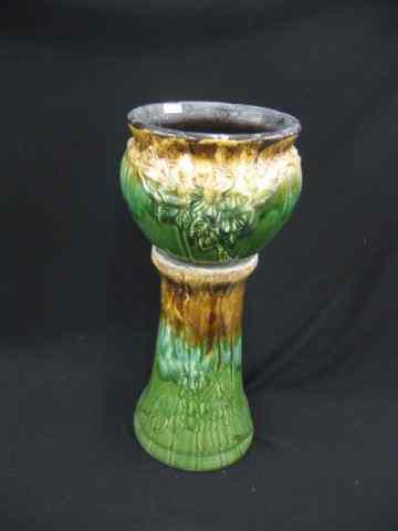 Appraisal: Art Pottery Jardiniere Pedestal Majolica style slip glaze by Robinson-Ransbottom