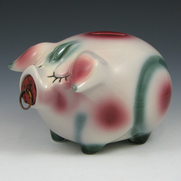 Appraisal: Hull Corky Pig Bank in Green Rose - Mint Corky