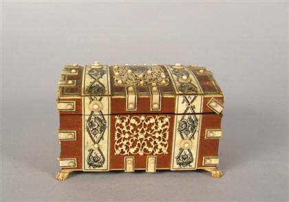 Appraisal: A small Indian sandalwood and etched ivory mounted watchstand box