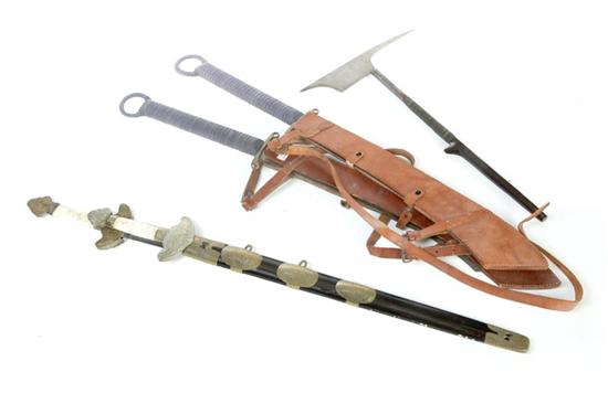 Appraisal: FOUR WEAPONS Asian th century Three swords including a pair