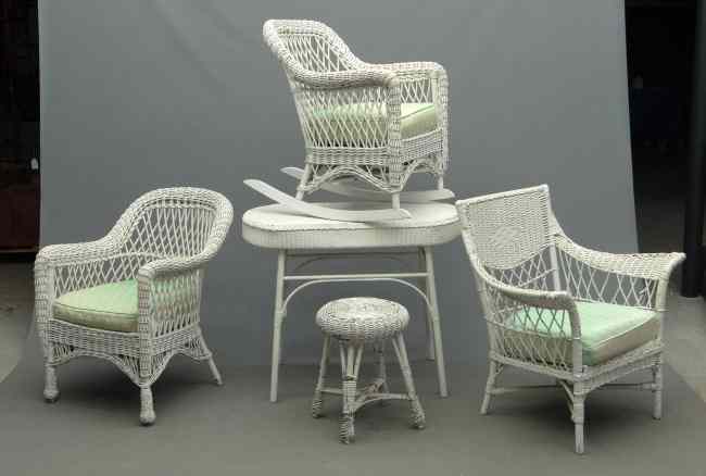 Appraisal: Lot five pcs misc wicker including tow chairs rocking chair