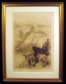 Appraisal: ANTIQUE FRAMED ORIGINAL ROCKY MOUNTAINS ENGRAVING AFTER THOMAS MORAN c