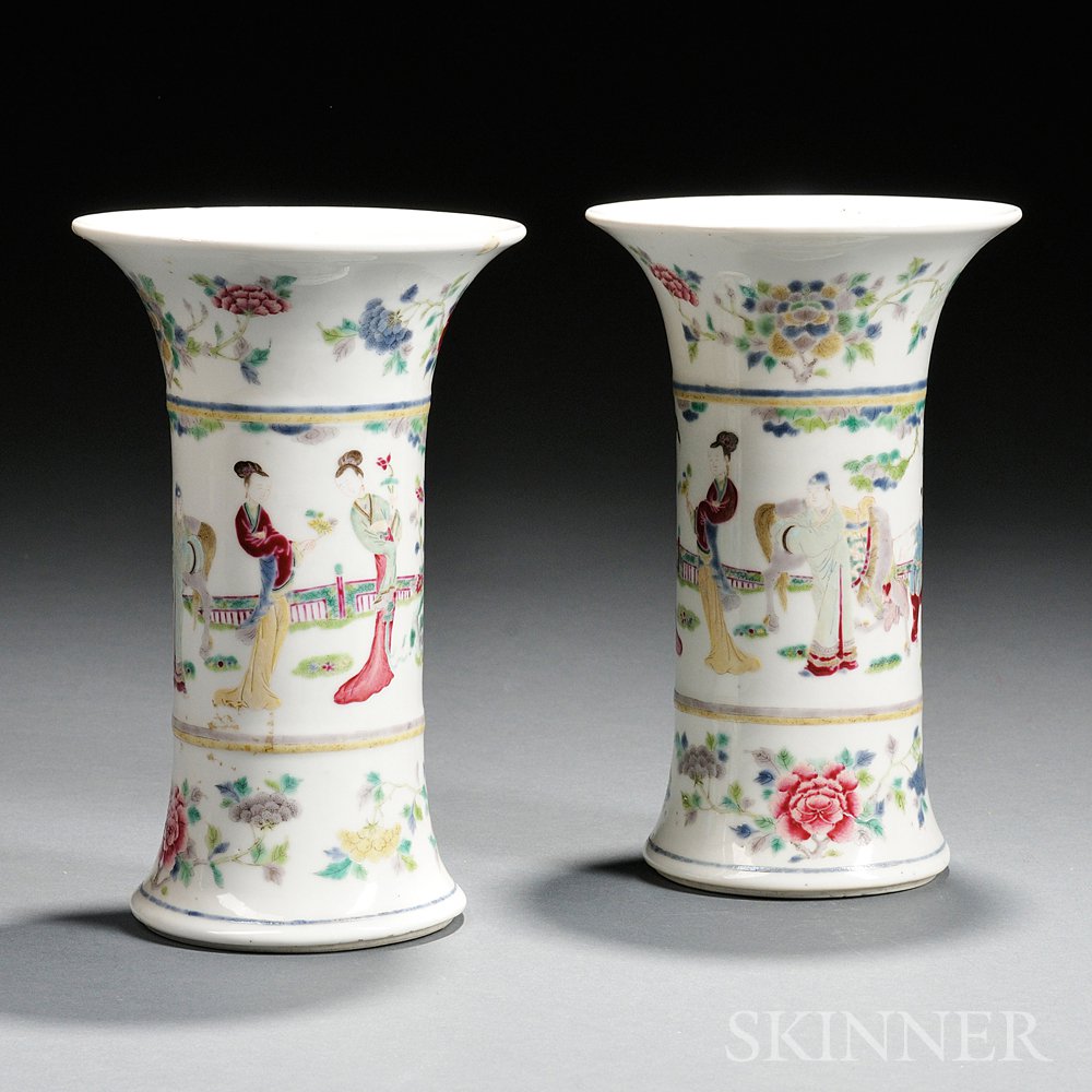 Appraisal: Pair of Gu-shape Vases China with flared mouth and foot