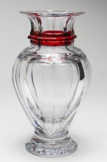 Appraisal: Baccarat Large Lead Crystal Vase with Red Accent France Baccarat