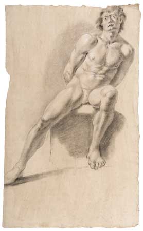 Appraisal: BENEDETTO LUTI Italian - Seated Male Nude Black chalk with