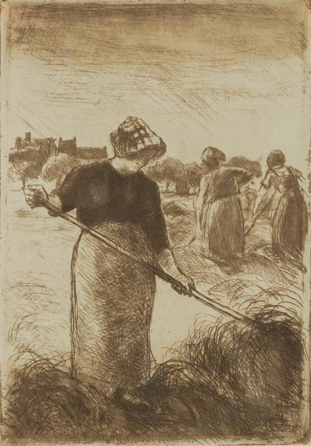 Appraisal: CAMILLE PISSARRO - LES FANEUSES etching mounted to black backing