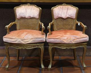 Appraisal: Pair of Louis XV style fauteuils Pair of Louis XV