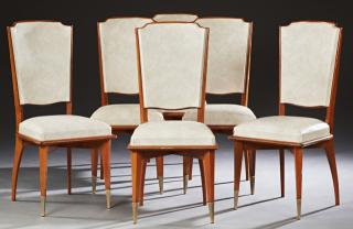 Appraisal: Set of Six French Mid Century Modern Carved Beech Side