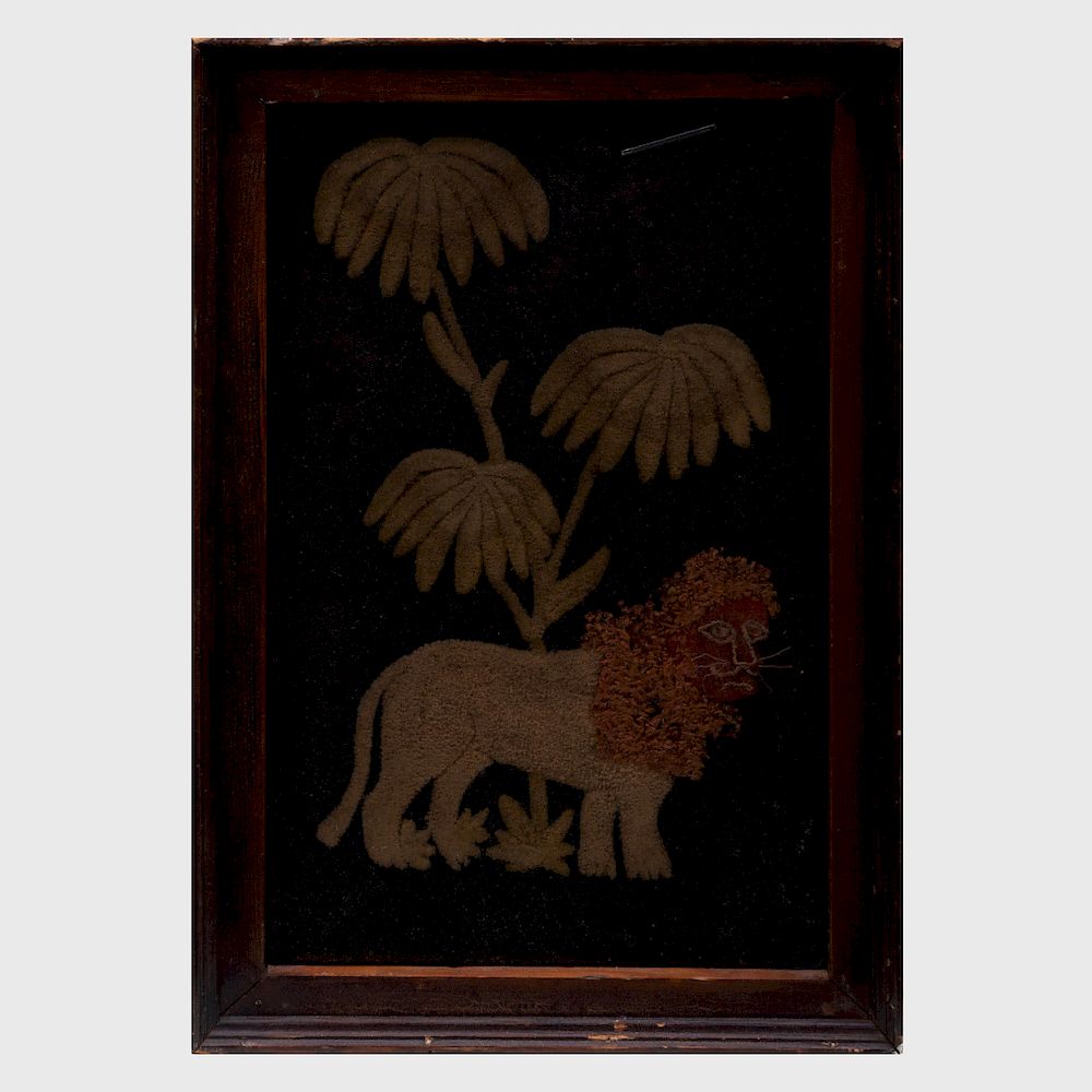 Appraisal: Hooked Wool and Silk Panel of a Lion with Silk