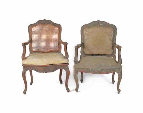 Appraisal: Pair of French carved armchairs early th c together with