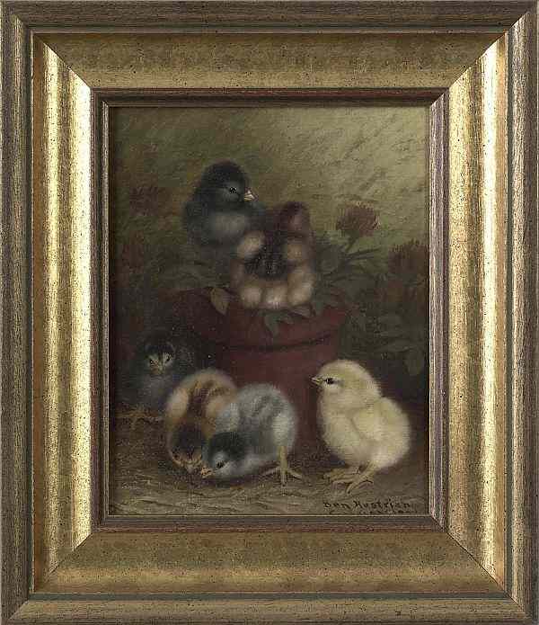 Appraisal: Ben Austrian American - oil on canvas with six chicks