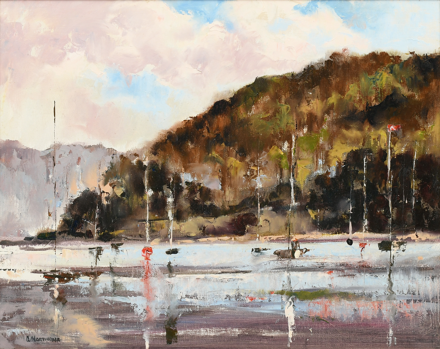 Appraisal: MARTINDALE Carole American Contemporary Harbor Scene with Sailboats at Rest