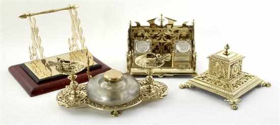 Appraisal: Collection of Victorian brass desk accessories th century comprising raised