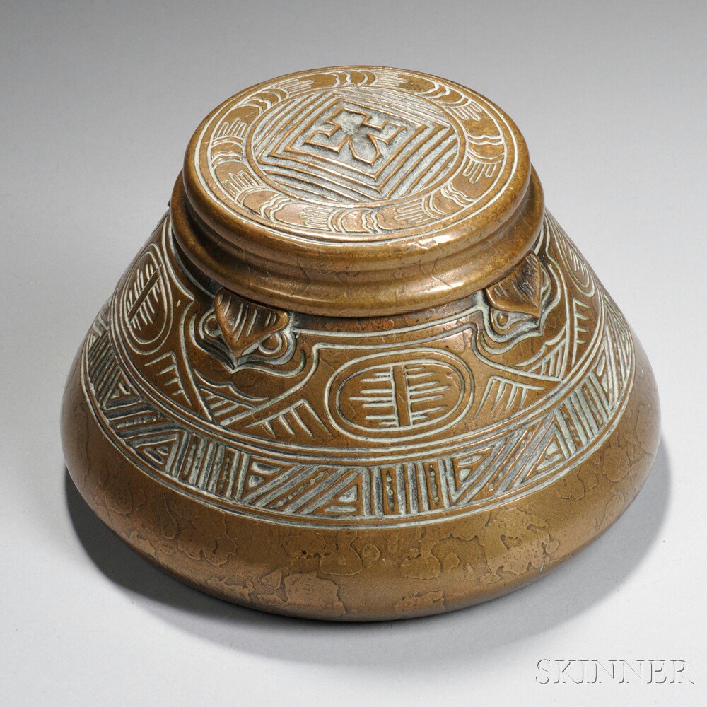 Appraisal: Tiffany Studios American Indian Pattern Inkstand Patinated bronze New York