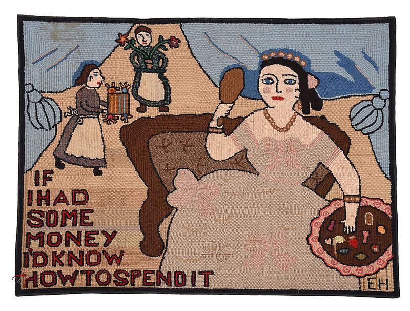 Appraisal: Hooked Wool Rug If I Were Rich American th century