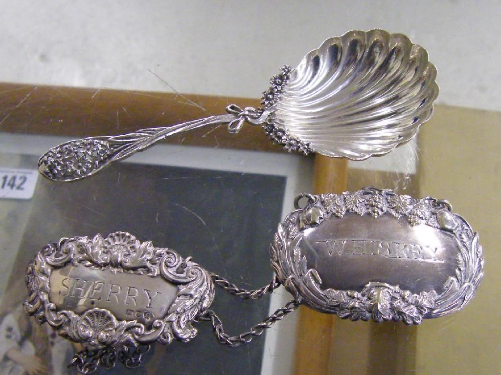 Appraisal: Silver Sherry decanter label with foliate and scallop shell border