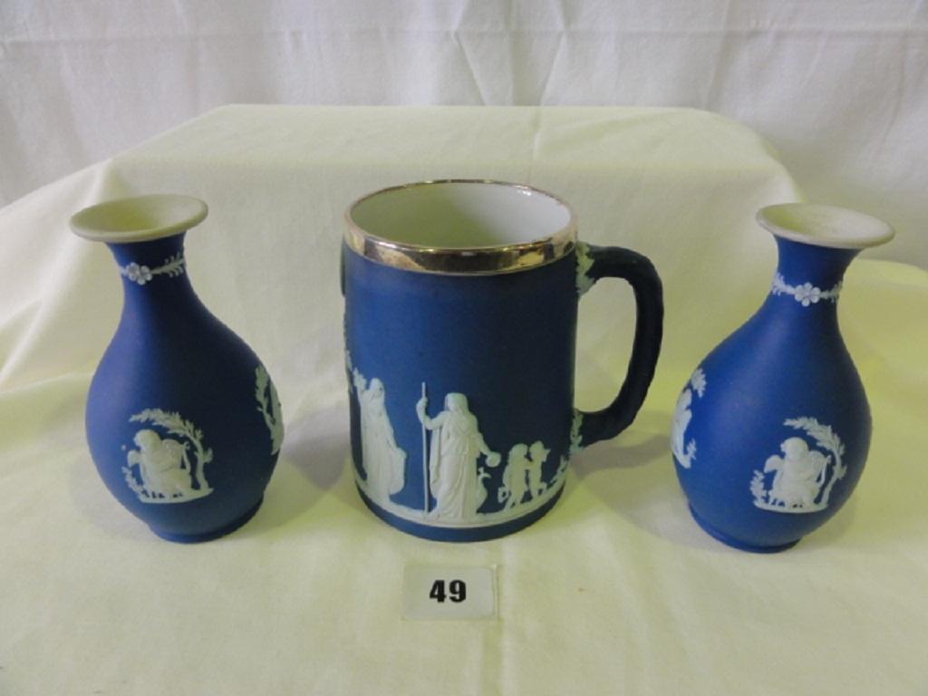 Appraisal: A Wedgwood dark blue ground Jasperware tankard with silver mount