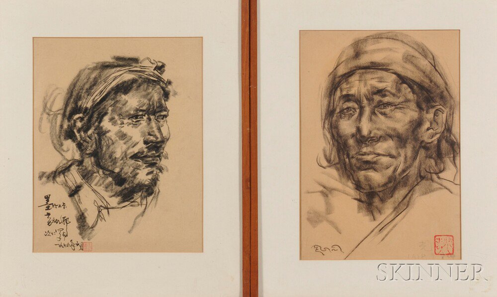 Appraisal: Two Portrait Drawings China th century both depicting men one