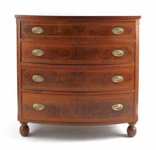 Appraisal: Pennsylvania Federal walnut bowfront chest of drawers ca h w