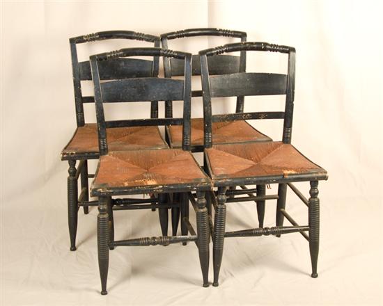 Appraisal: Five th C Hitchcock-style Side Chairs painted black with turned