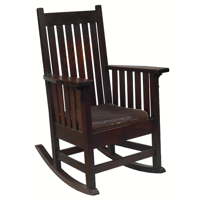 Appraisal: Arts and Crafts rocker high-back form with six vertical slats