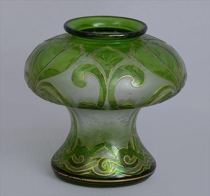 Appraisal: ART NOUVEAU ACID CUT GREEN GLASS VASE Signed in gold