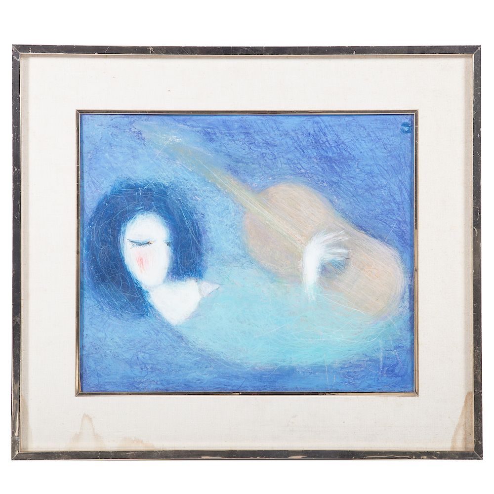 Appraisal: Raymond de Botton Girl Playing Guitar American b Pastel on