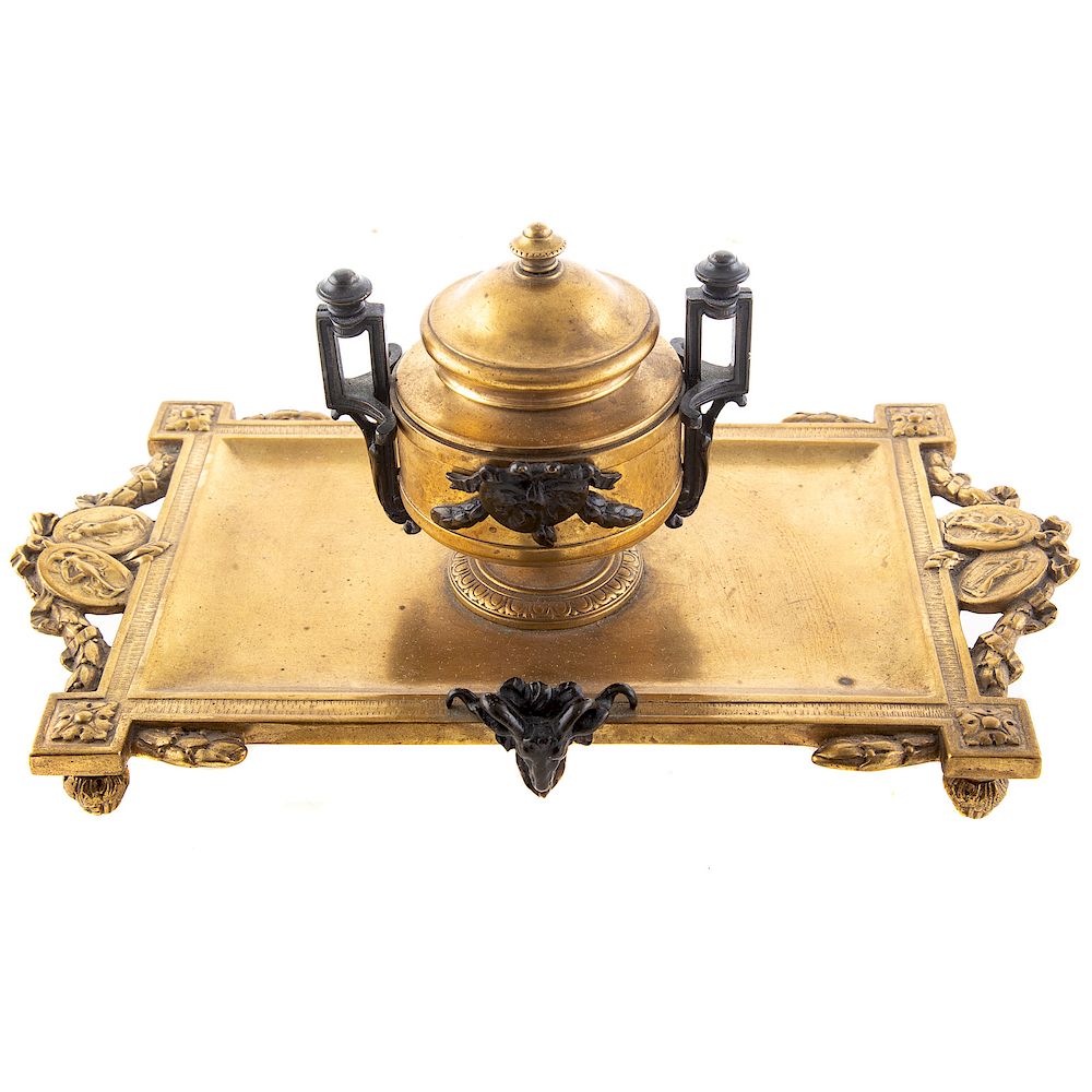 Appraisal: French Neoclassical Manner Bronze Desk Standish circa - rectangular gilt