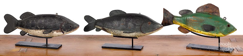 Appraisal: Three carved and painted fish decoys Three carved and painted