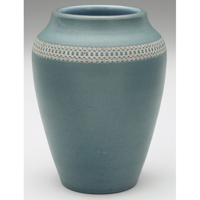 Appraisal: Denver vase tapered shape in blue with a white embossed