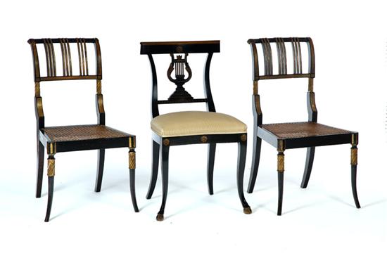 Appraisal: THREE FANCY SIDE CHAIRS American mixed woods A pair are