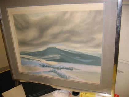 Appraisal: PRINT WINTER SCENE WITH MOUNTAIN IN FOREGROUND PENCIL SIGNED LR