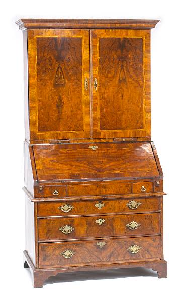 Appraisal: A Queen Anne inlaid burl walnut secretary bookcase early th