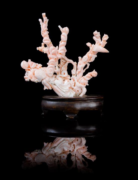 Appraisal: Sale Lot A Carved Coral Figural Group of light pink