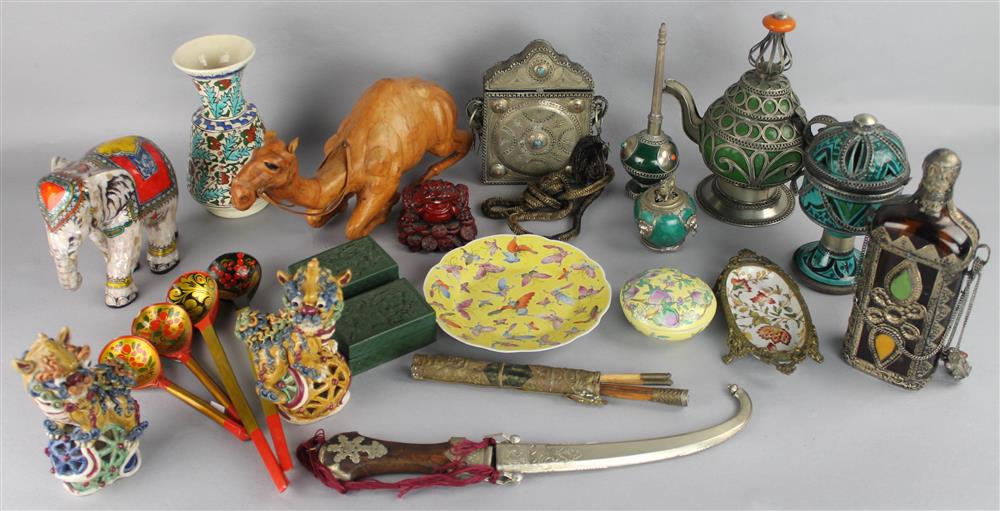 Appraisal: GROUP OF ASIAN AND MIDDLE EASTERN DECORATIVE ITEMS the large