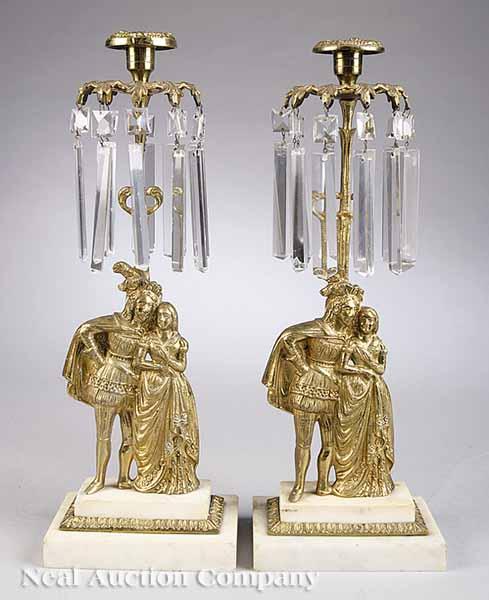 Appraisal: A Pair of American Classical Gilt Brass Girandoles Elizabethan motif