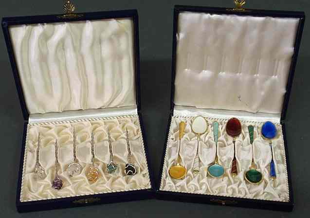 Appraisal: Cased set of six colorful Danish enameled spoons marked l