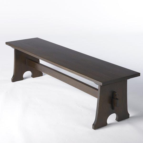 Appraisal: STICKLEY E J AUDI Reproduction trestle bench with mousehole feet