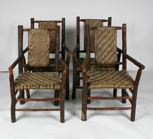 Appraisal: Set of four Old Hickory arm chairs dual front and