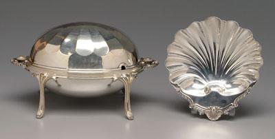 Appraisal: Two pieces silver plated hollowware shell-form dish with three shell