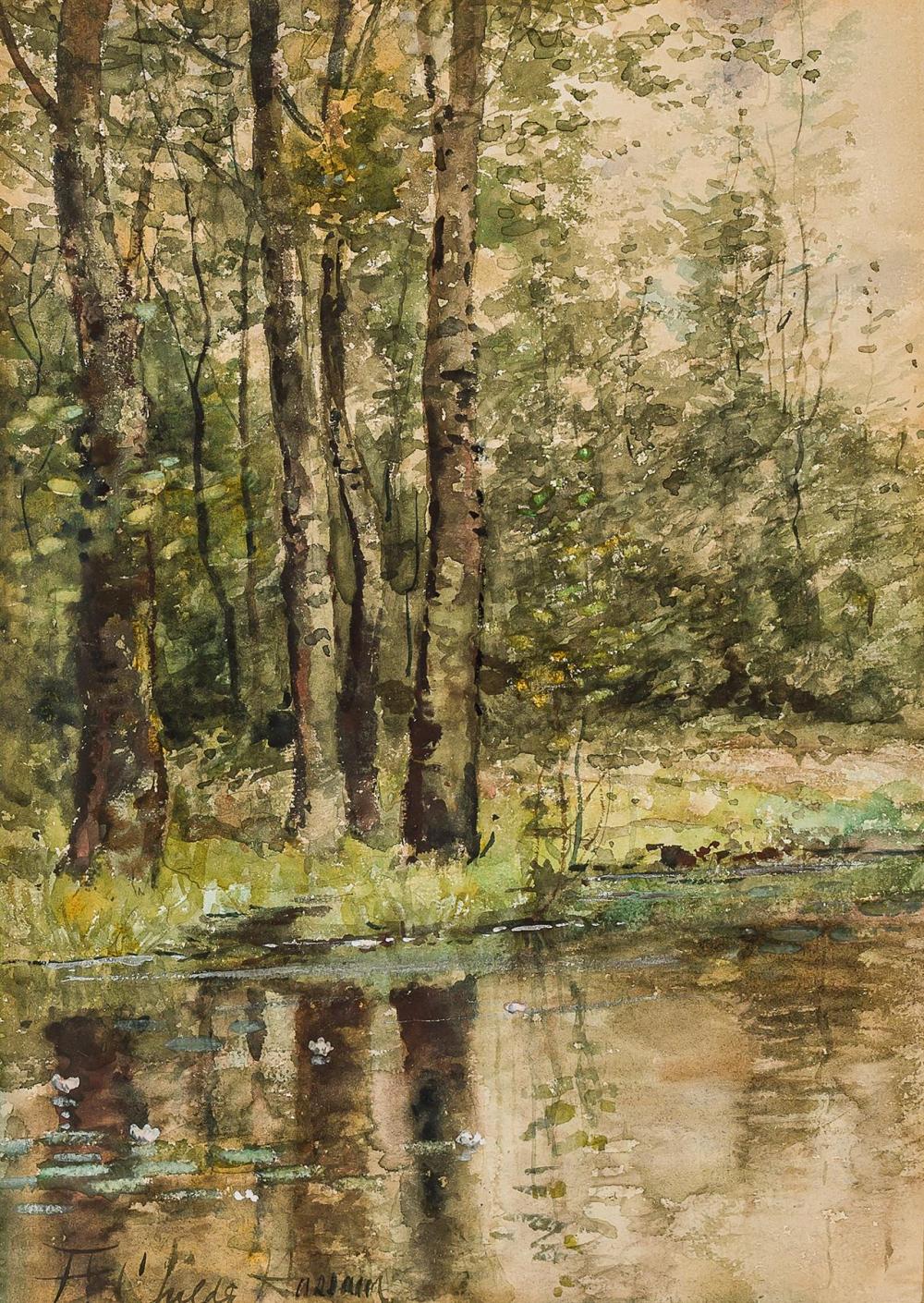 Appraisal: CHILDE HASSAM American - Landscape with Pond watercolor on paper