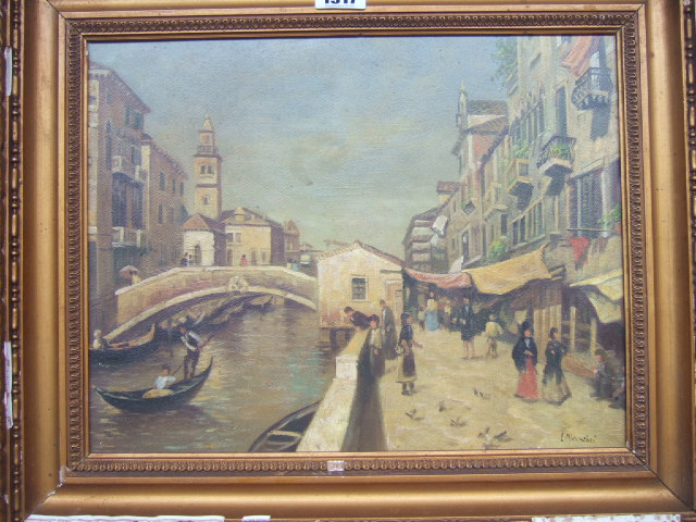 Appraisal: L Mancini th century A Venetian canal scene oil on