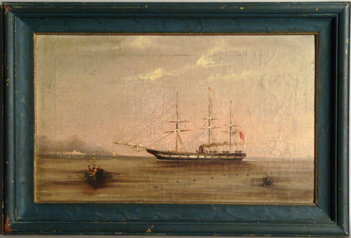 Appraisal: Oil on canvasboard ship portrait th c x