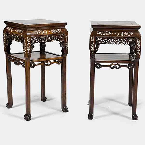 Appraisal: Chinese Export Inlaid Tables Chinese Two side tables in rosewood