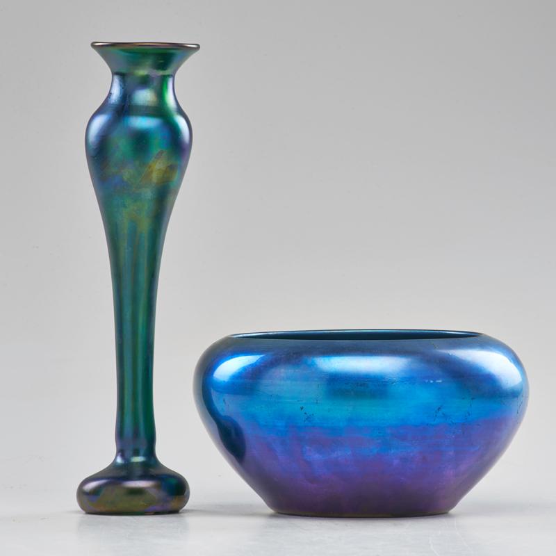 Appraisal: STEUBEN J HOWELL Aurene bowl and iridescent art glass vase