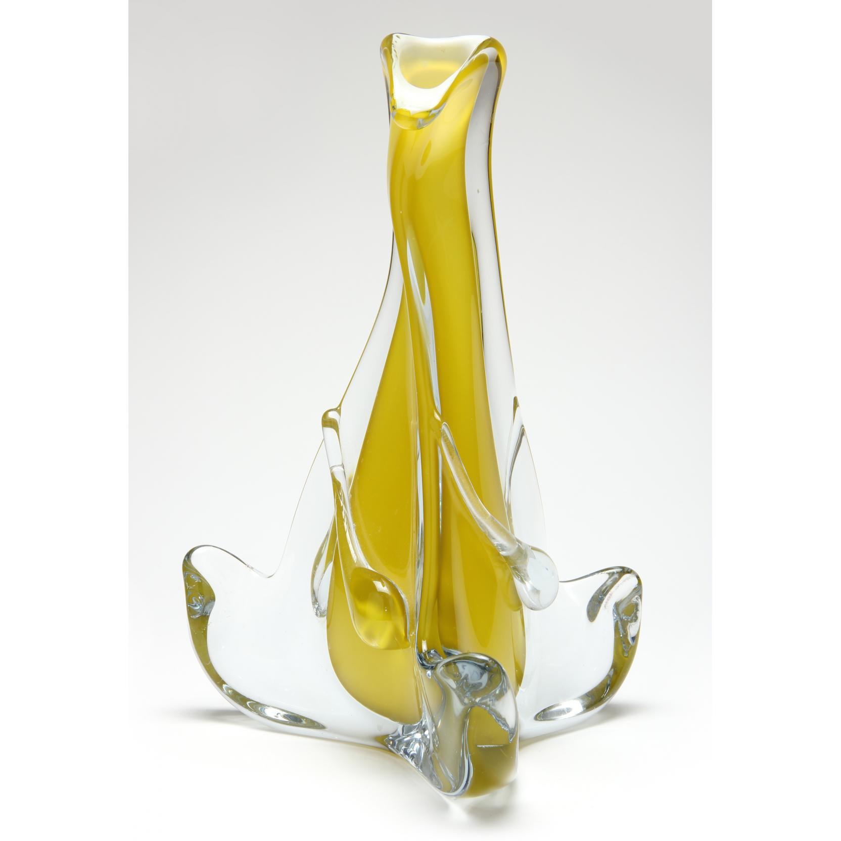 Appraisal: Italian Modernist Glass Vase possibly Alfredo Barbini yellow cased in