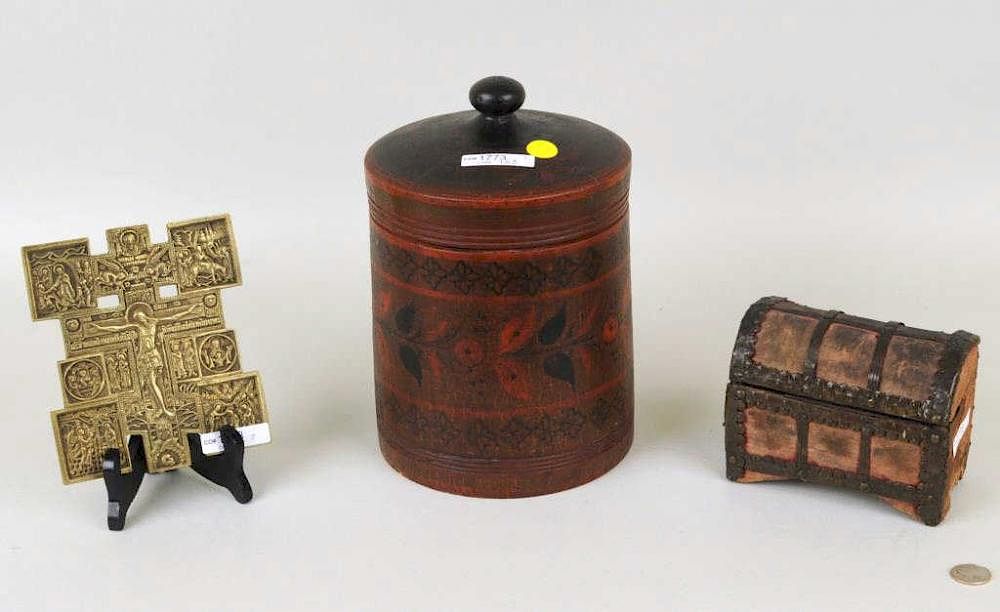 Appraisal: Group Russian Items Icon P M Storage Jar Russian papier